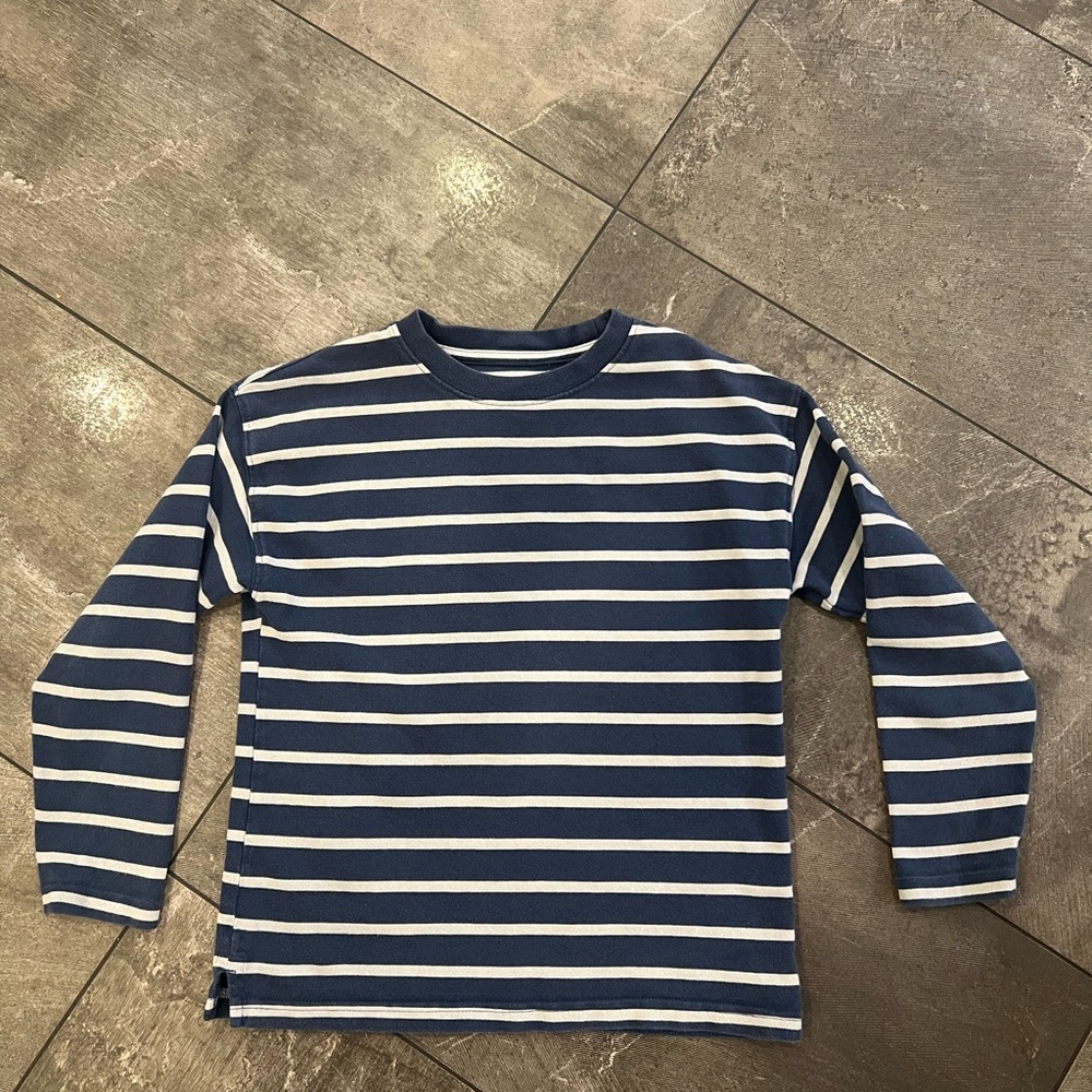 Zara Kids Navy and White Striped Long Sleeve Tee size 7/8 - Picture 2 of 4